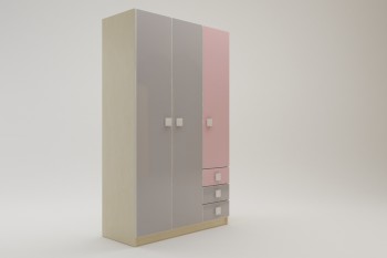 Шкаф 3-х створчатый с ящиками Грэйси (Розовый/Серый/корпус Клен) в Марьяновке - maryanovka.mebel54.com | фото